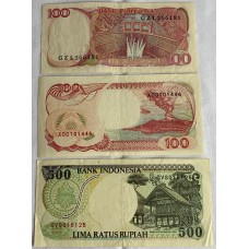 INDONESIA 1992 . ONE HUNDRED 100 and FIVE HUNDRED 500 RUPIAH BANKNOTES